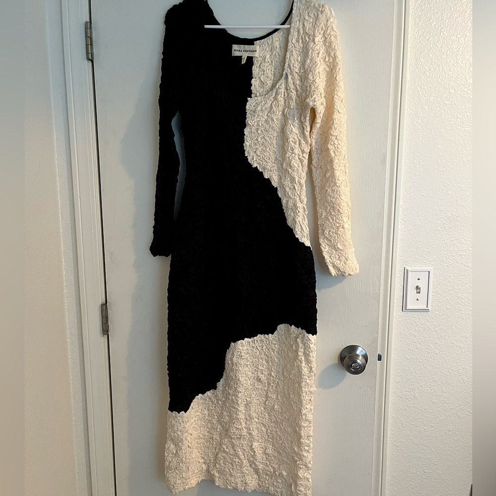 Mara Hoffman Black/Ivory Amy Popcorn Dress M